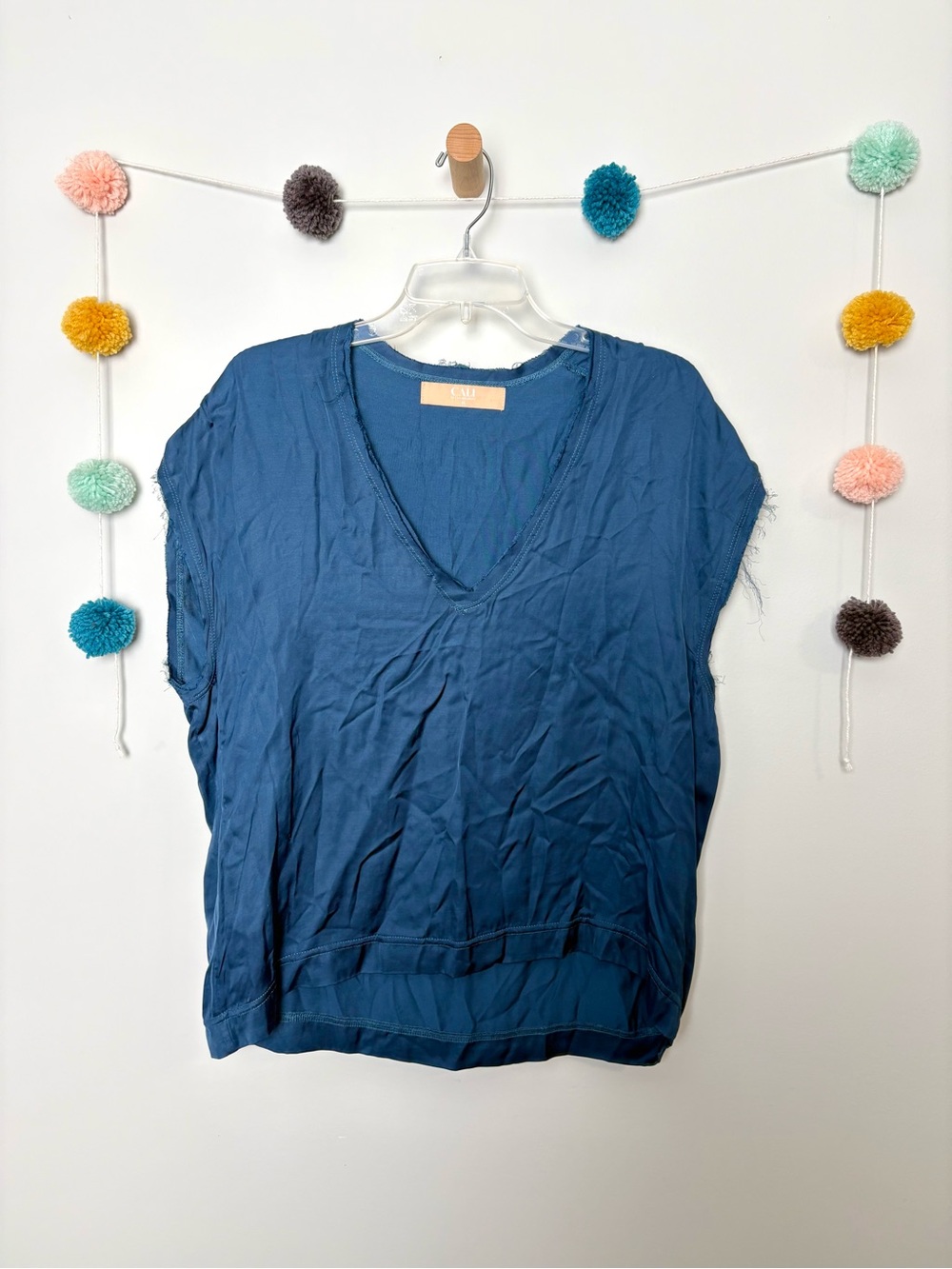Cali Dreaming Navy Fray Short Sleeve Top